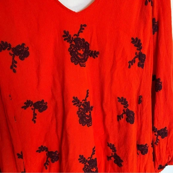 Free People Austin Emma Embroidered Mini Swing Dress In Blood Orange - Picture 4 of 6